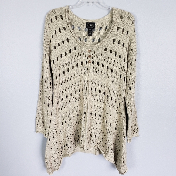 PURE HANDKNIT Open Knit Boho Sharkbite Hem Sweater Lagenlook Sz M/L - Picture 1 of 6